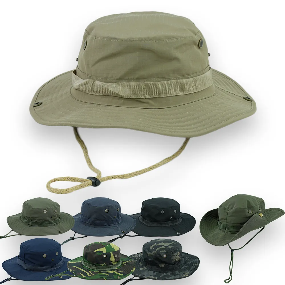 Boonie Hat Wide Brim Polyester Ripstop Sun Protection Adjustable Drawstring Fishing Hiking Tactical Outdoor