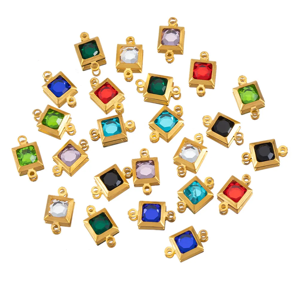 Edelstahl Quadratisch Herz Strass Anhänger Doppel Loch Verbinder Charms Mehrfarbig DIY Schmuckherstellung Zubehör