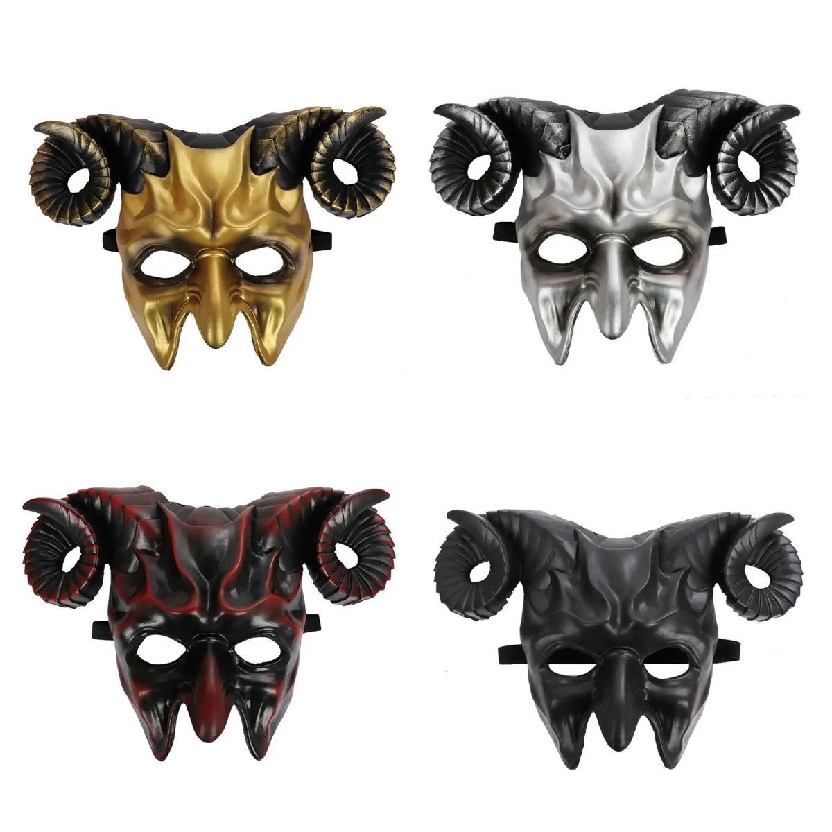 Halloween Demon Mask Large Curved Goat Horns PU Foam Horror Realistic Cosplay Costume Props For Masquerade Carnival Party