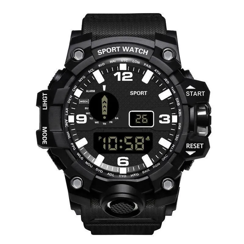 Montre De Sport Extérieure Numérique Électronique Double Affichage Boîtier Résine Bracelet PVC Homme Femme Course Alarme Rétroéclairage