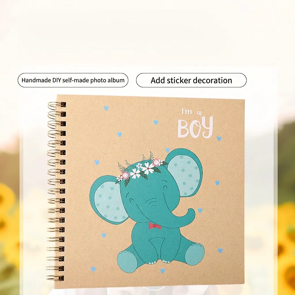DIY Scrapbook Kraft Paper Photo Album Spiral Bound Cartoon Animal Baby Growth Memory Book Journal