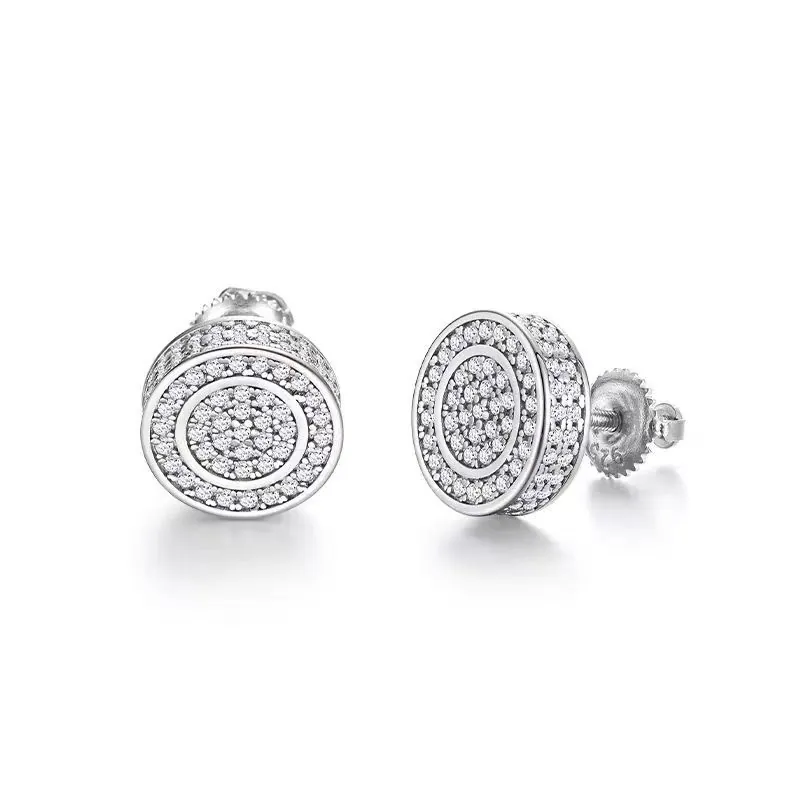 925 Sterling Silver Moissanite Stud Earrings For Men Women Round Iced Out Hip Hop Screw Back Earrings Luxury Fine Jewelry