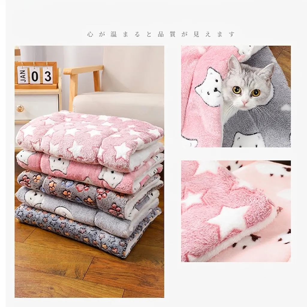 Warm Flannel Pet Bed Mat Thickened Plush Blanket For Cats And Dogs Soft Cartoon Print Sleep Pad Washable