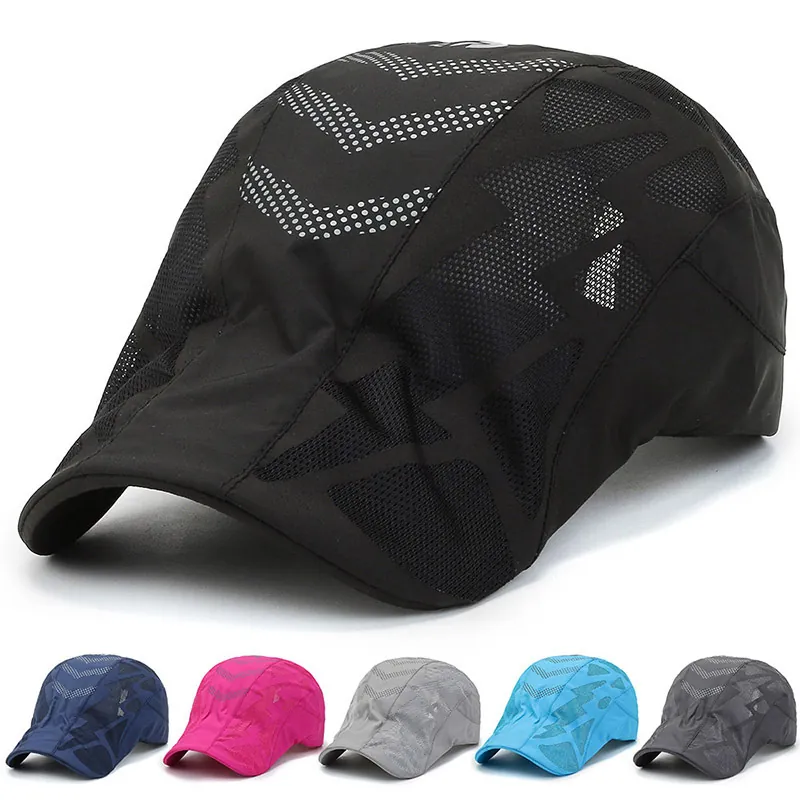 Béret Ivy En Maille Respirante Polyester Séchage Rapide Sport Flat Cap Protection Solaire Réglable Chapeau Été Extérieur Unisexe