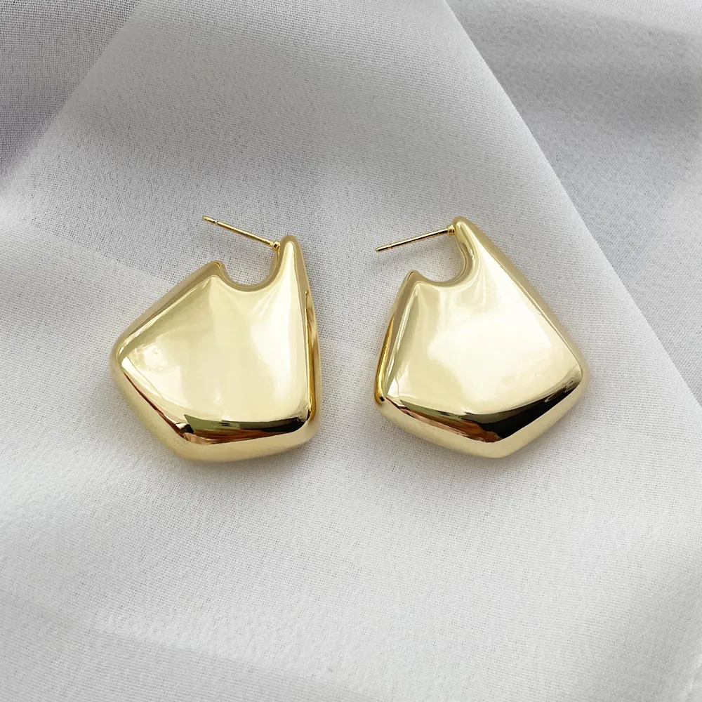Geometric U-Shaped Earrings 18K Gold Plated Polished Copper Simple Niche Irregular Design For Women Fashion Jewelry