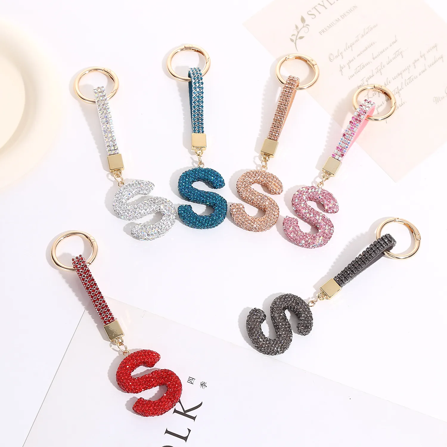 Letter S Keychain Full Rhinestone Zinc Alloy Sparkly Crystal Bag Pendant For Women Girls Bling Charm