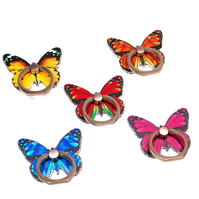 Butterfly Phone Ring Holder Stand Zinc Alloy Acrylic Colorful Rotating Foldable Universal Cellphone Grip Kickstand