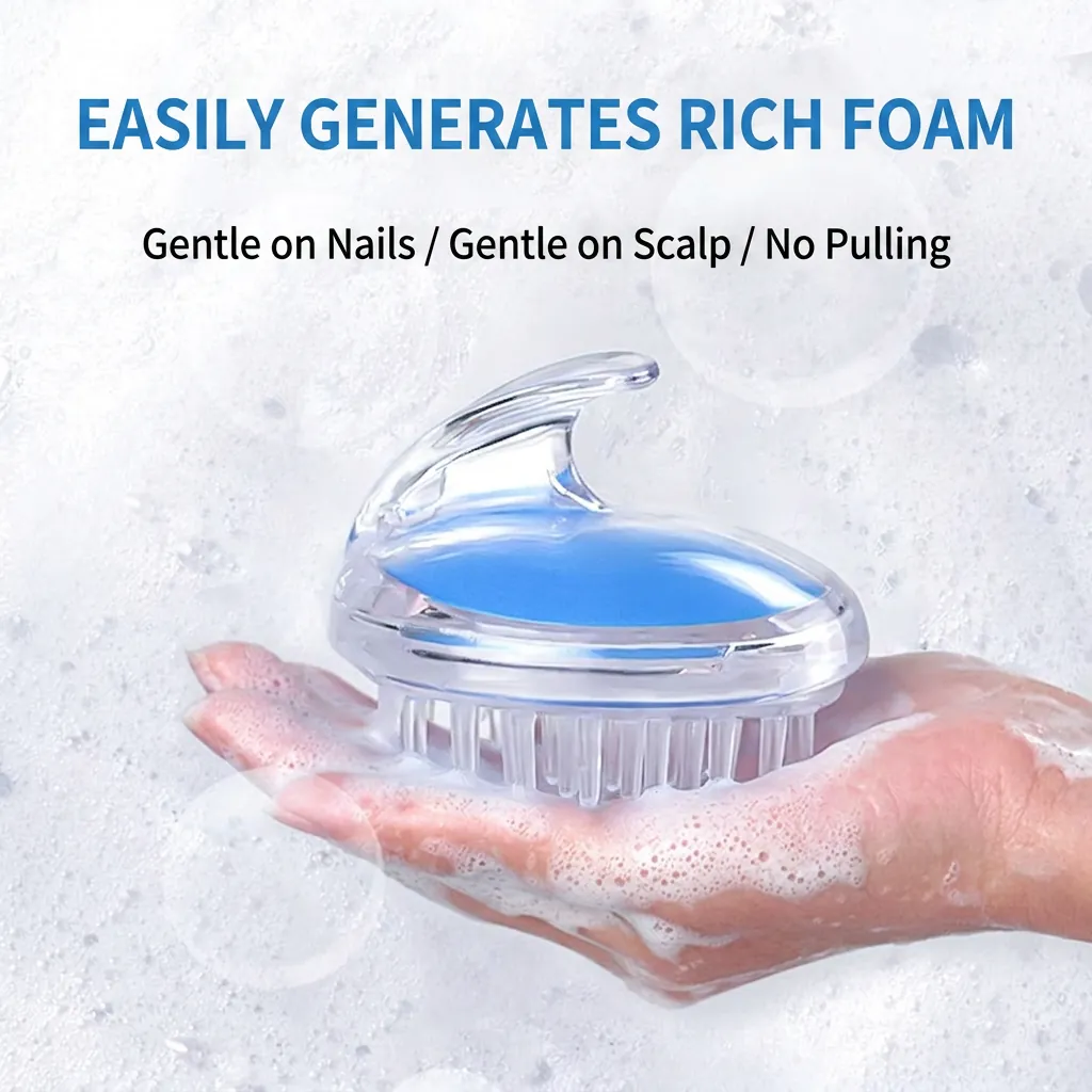 Silicone Scalp Massager Shampoo Brush Manual Hair Scrub With Handle Transparent Shell Head Cleaning Shower Spa Tool