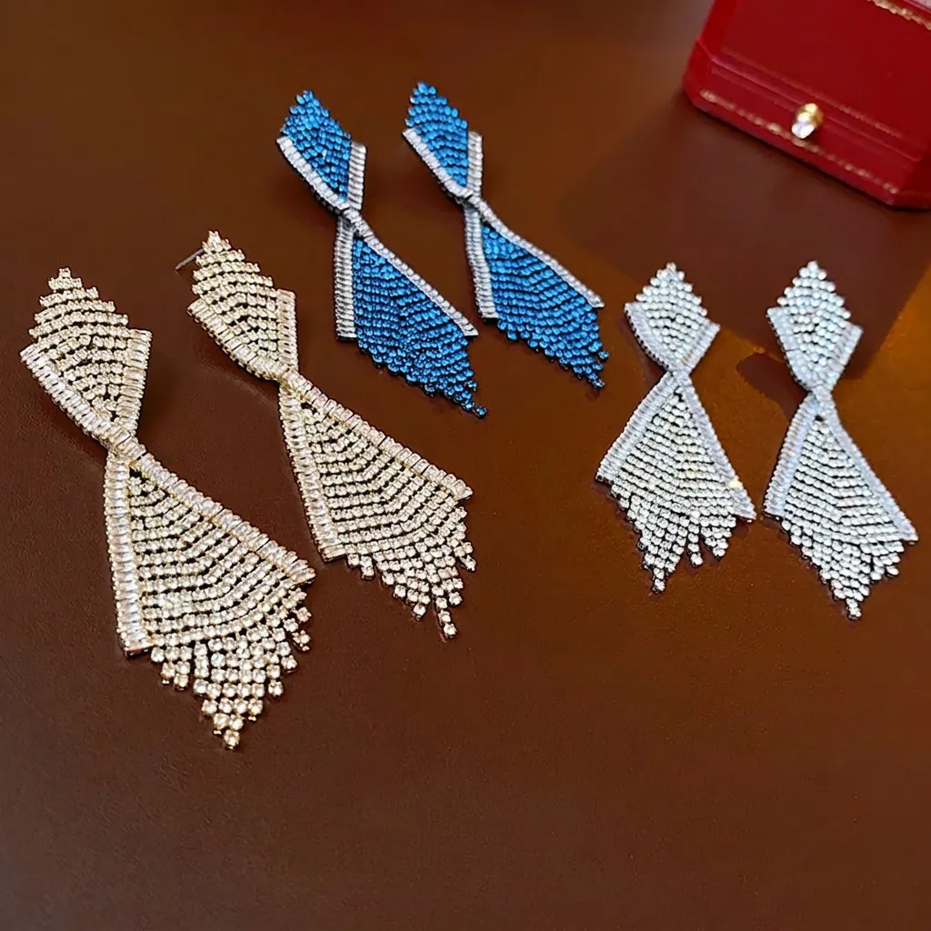 Strass Zirkon Geometrische Raute Quasten Ohrringe Mit Kupferbasis Und Ohrstecker Aus 925er Sterlingsilber Für Damen