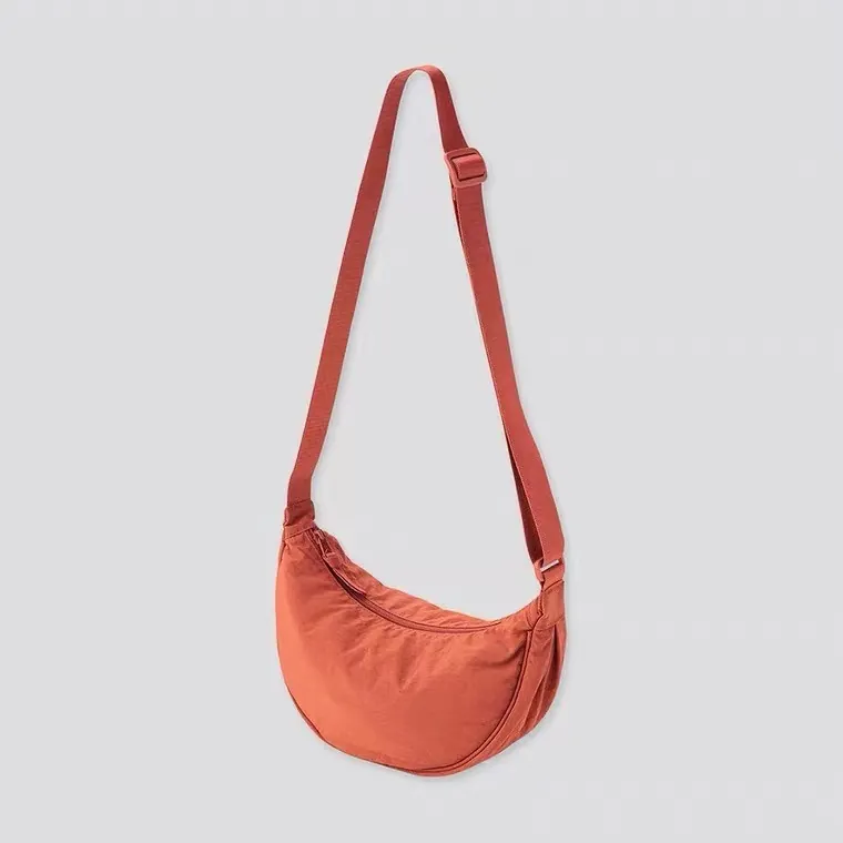 Women Lightweight Nylon Half Moon Crossbody Bag Casual Minimalist Dumpling Hobo Shoulder Purse For Daily Outing