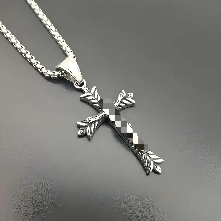 Vintage Cross Pendant Necklace 316 Stainless Steel Retro Gothic Religious Jesus Jewelry For Men Women