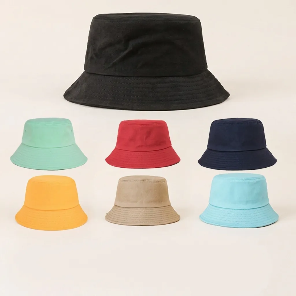 Unisex Cotton Bucket Hat UPF50 Sun Protection Summer Outdoor Fishing Hiking Foldable Breathable Solid Color