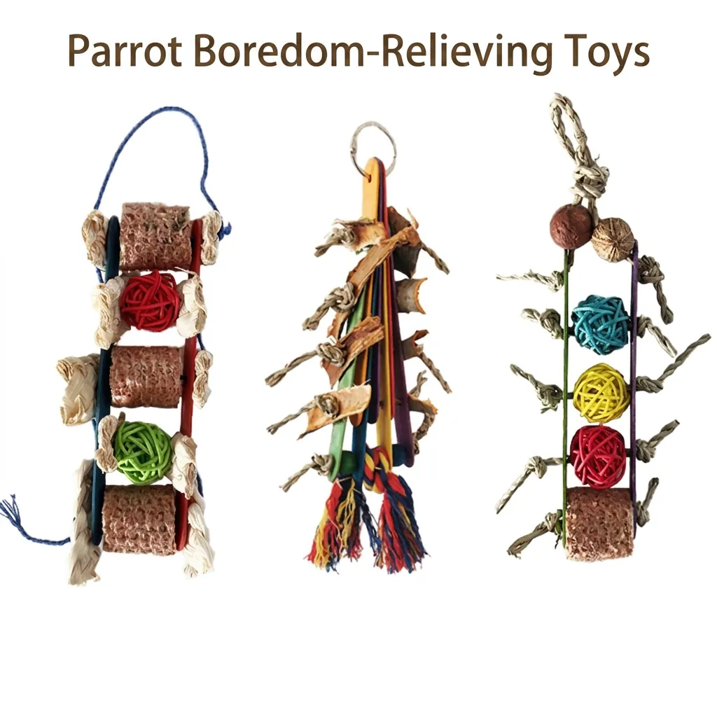 Parrot Chewing Toys Colorful Wood Rattan Balls Corn Cob Bird Cage Hanging Foraging Toys For Cockatiels Lovebirds