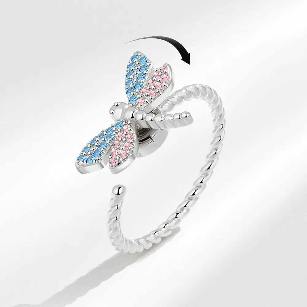 Libelle Rotierender Verstellbarer Ring Für Damen Eleganter Kupfer Bunter Strass Drehbare Stressabbau Mode Schmuck Geschenk