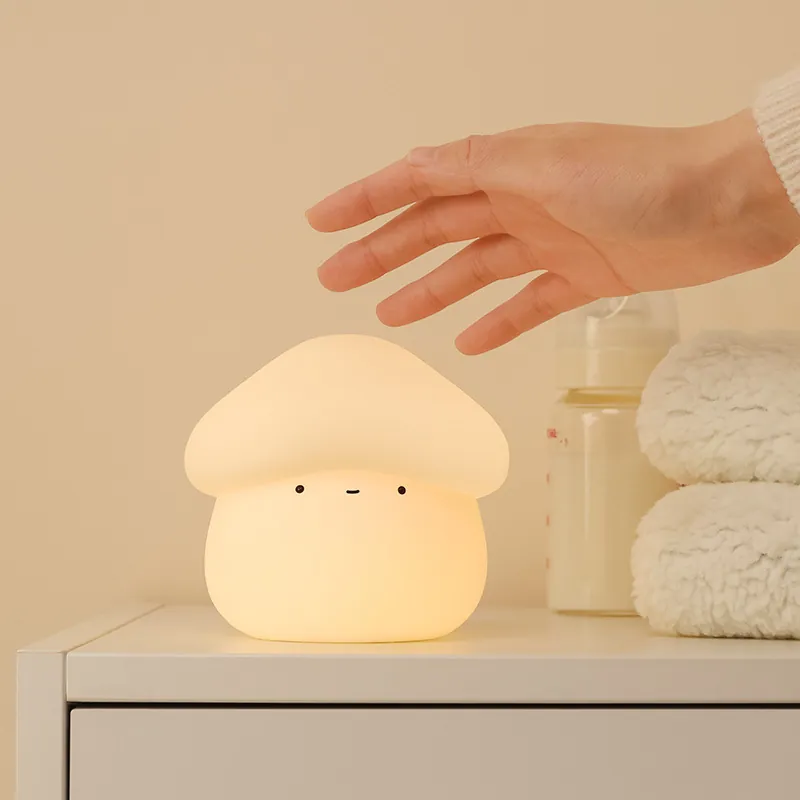 Mushroom Night Light Silicone Rechargeable Dimmable Timer Tap Control Bedside Nursery Lamp Cartoon Decor For Baby Kids