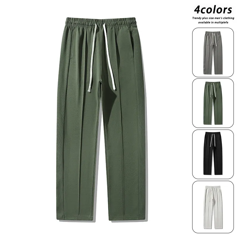 Men Sweatpants Cotton Blend Loose Straight Leg Drawstring Elastic Waist Casual Sports Joggers With Center Seam Detail