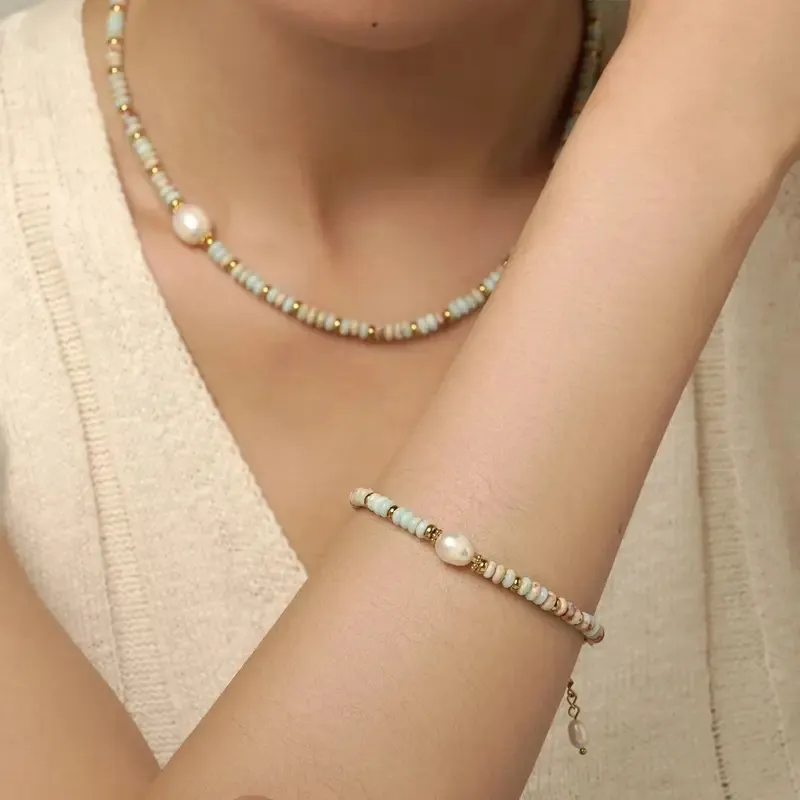 Beaded Necklace Bracelet Jewelry With Freshwater Pearl Natural Stone Shoushan Stone 316L Stainless Steel Bohemian Women