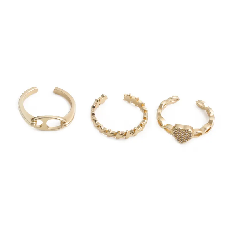 Anelli Aperti Regolabili Moda Rame Zircone Cuore Stella Geometrica Catena Gioielli Minimalisti Per Donne
