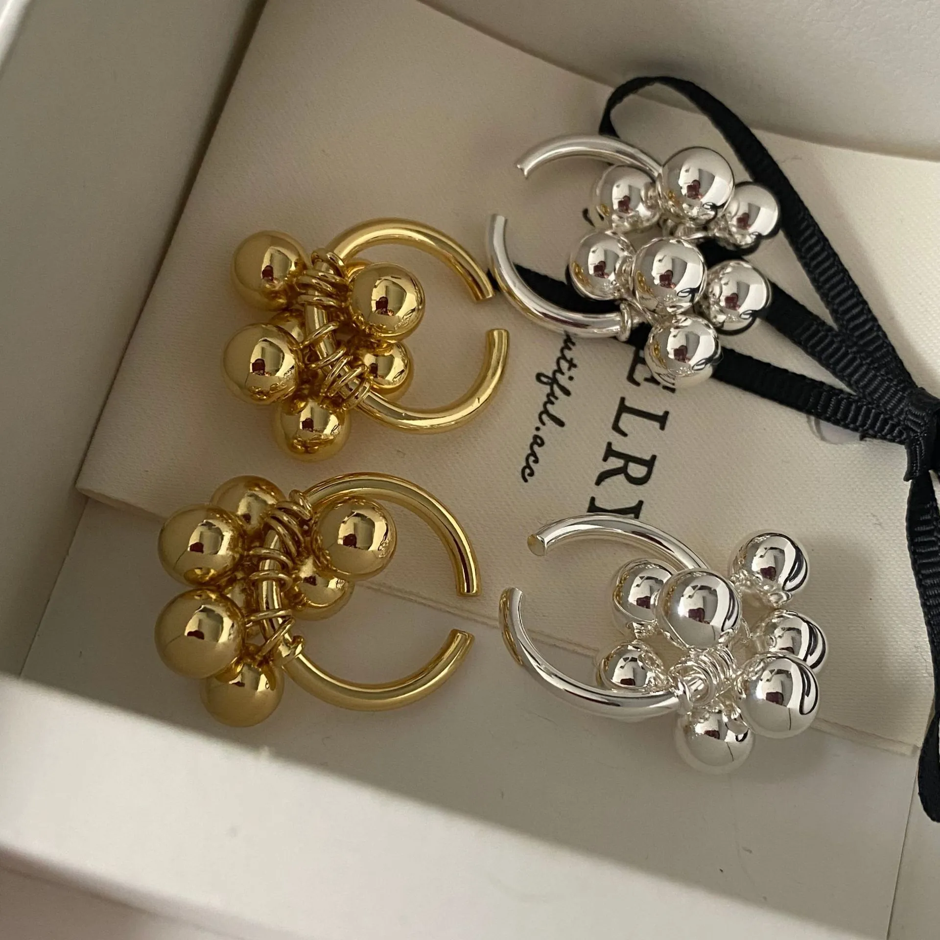 Anillo De Racimo De Uvas De Cuentas De Latón Galvanizado Oro Plata Ajustable Joyería De Moda Elegante Para Mujeres
