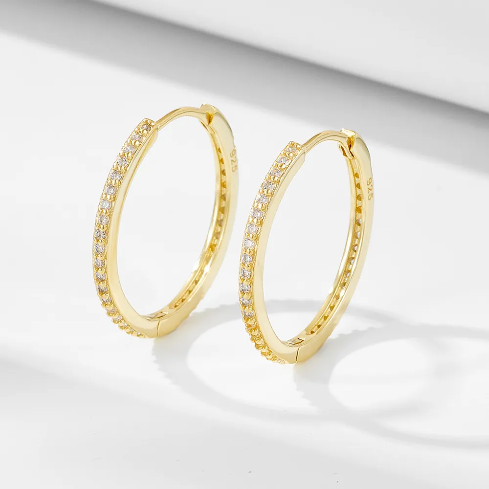 Micro Pave Zircon Hoop Earrings With 925 Sterling Silver Earring Post Round Geometric Minimalist Fashion Jewelry For Women