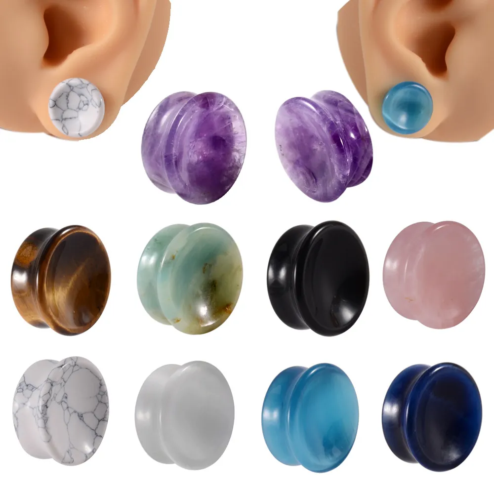 Natural Stone Ear Plugs Tunnels Double Flared Concave Saddle Plugs Body Piercing Jewelry Stretching Gauges Polished Solid