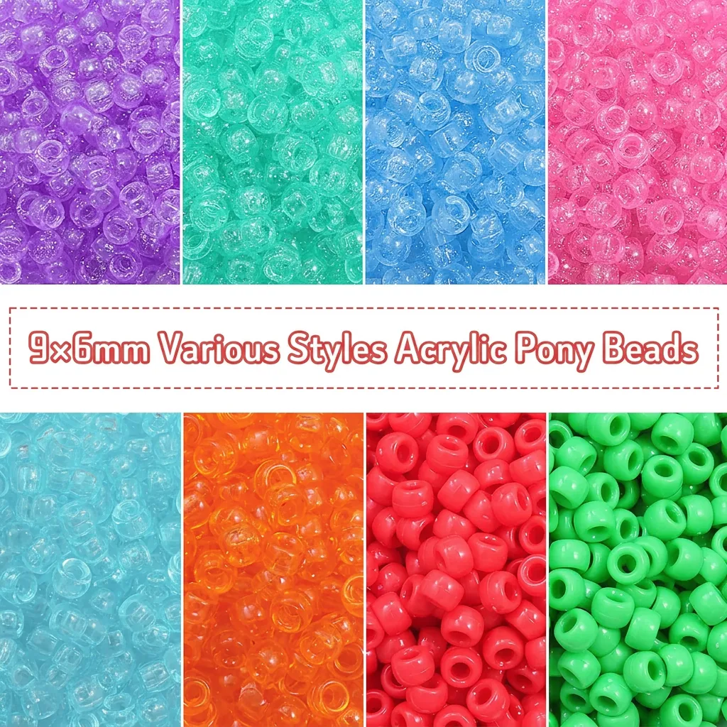 Acrylic Large Hole Pony Beads Multicolor Barrel Loose Beads For DIY Bracelet Necklace Braiding Jewelry Making Craft Accessories
