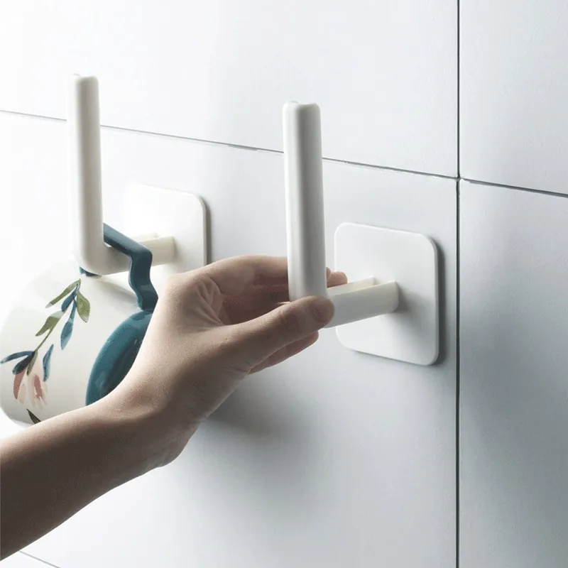 L-Shaped Functional Wall Hook Punch Free Adhesive ABS Plastic Kitchen Paper Towel Rack Bathroom Holder Headset Stand