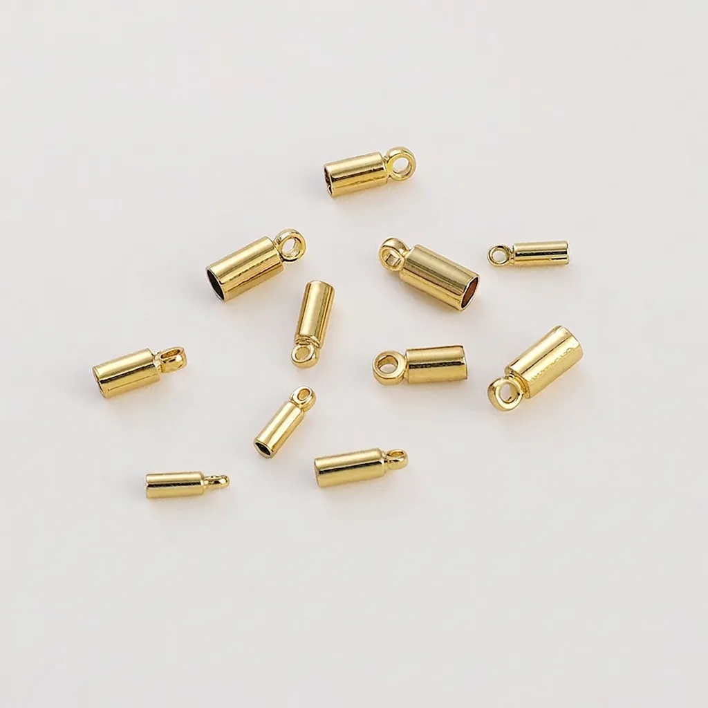 Gold Plated Copper Cylindrical Cord End Caps With Connector Loop For DIY Jewelry Making Bracelet Necklace Findings