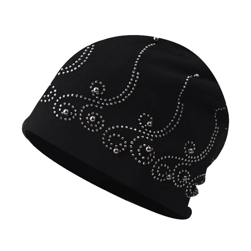 Bonnet En Maille Tricoté Avec Strass Slouchy Skullcap Chaud Hiver Coton Motif Volutes Pour Femmes