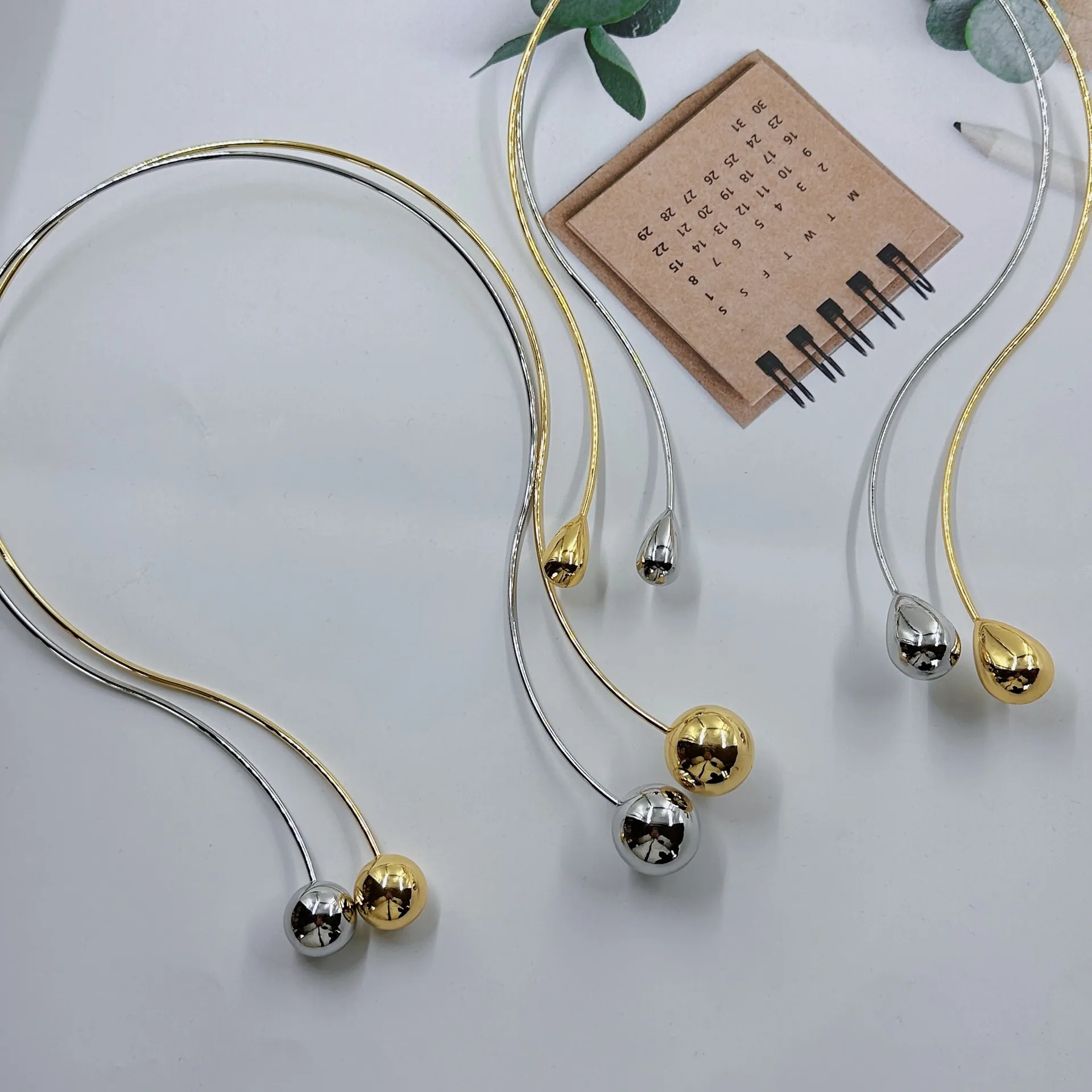 Μινιμαλιστικό Χάλκινο Κολιέ Choker για Γυναίκες Γεωμετρική Σφαίρα Σταγόνα Ανοιχτό Δαχτυλίδι Λαιμού Κοσμήματα Μόδας