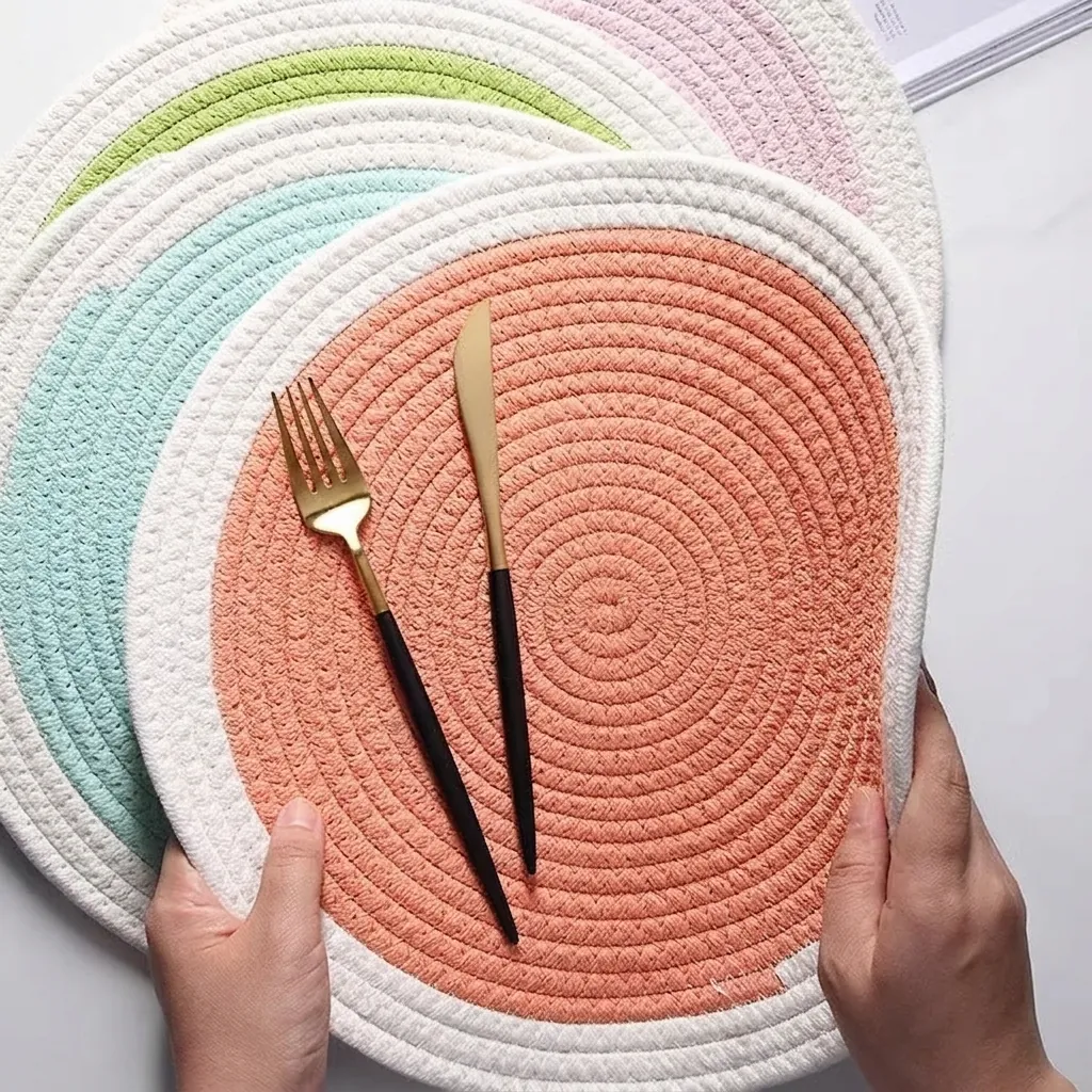 Round Cotton Rope Woven Placemat Heat Resistant Thick Anti Scald Table Decoration For Home Kitchen Dining