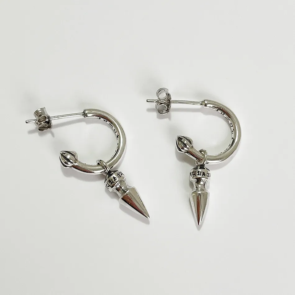 Gothic 925 Sterling Silver Spike Dangle Earrings Vintage Cross Engraved Punk Rock Style Jewelry For Men And Women