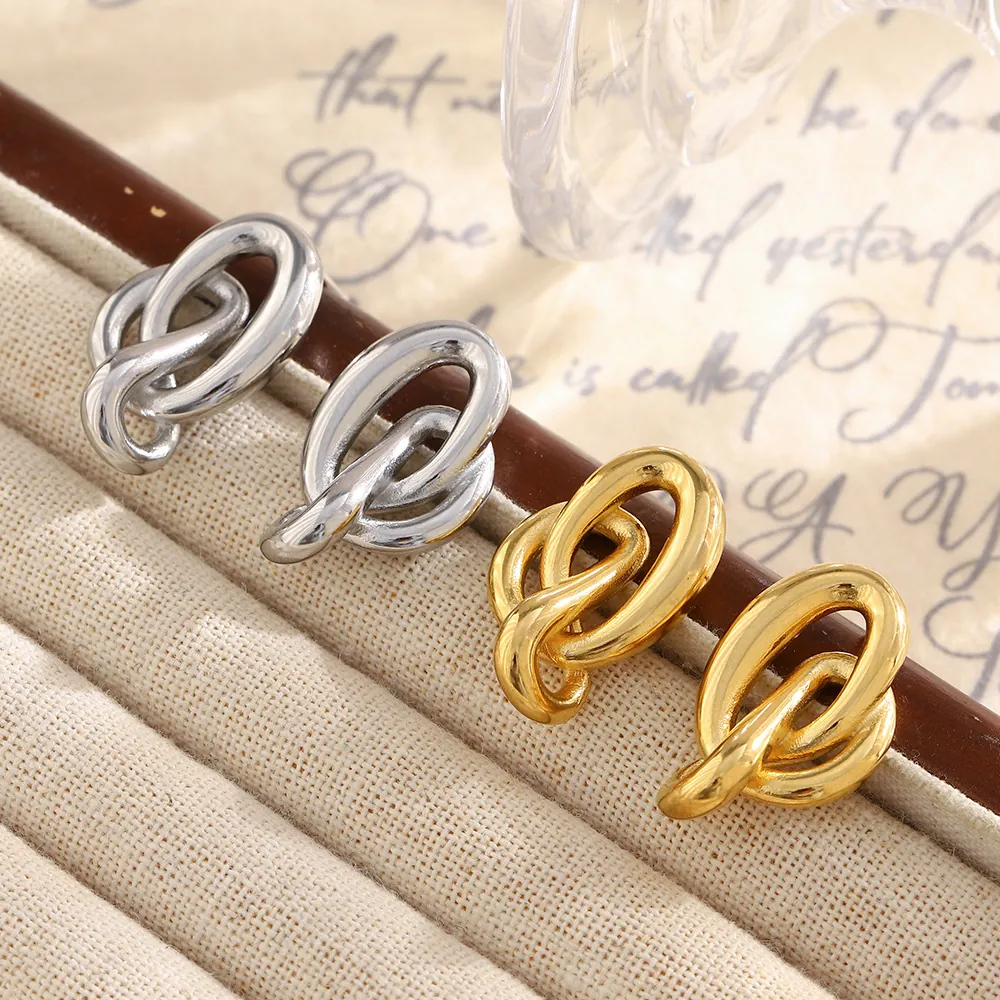 Boucles D'Oreilles À Nœud Abstrait En Acier Inoxydable Plaqué Or 18K Bijoux De Mode Géométriques Pour Femmes