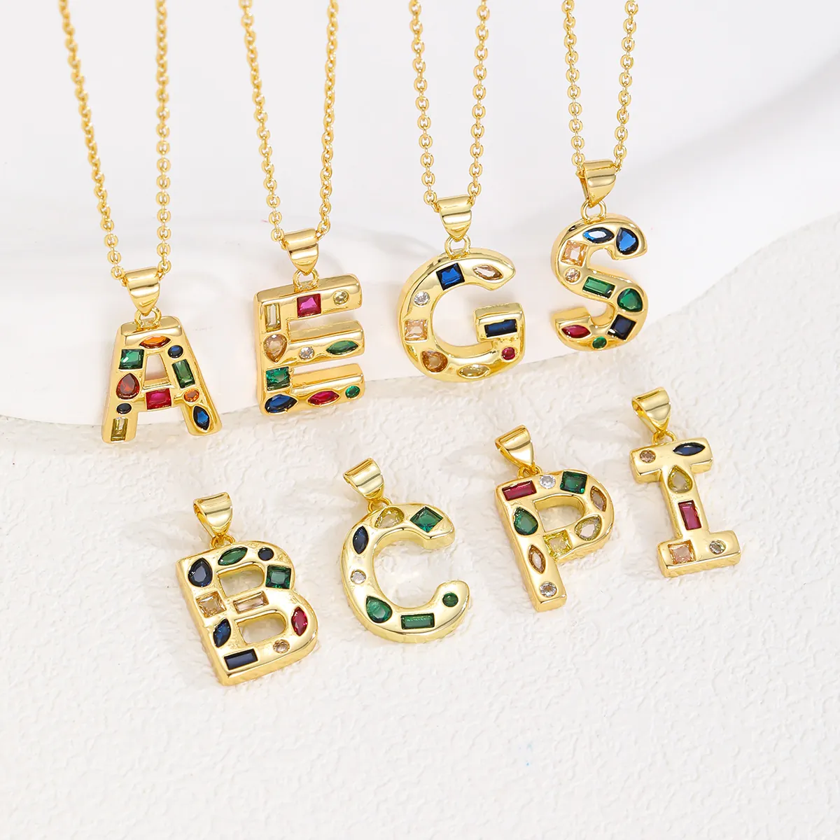 Collana Con Pendente Lettera Alfabeto Zircone Colorato Rame Intarsiato Gemme Multicolore Gioielli Di Moda Per Donna