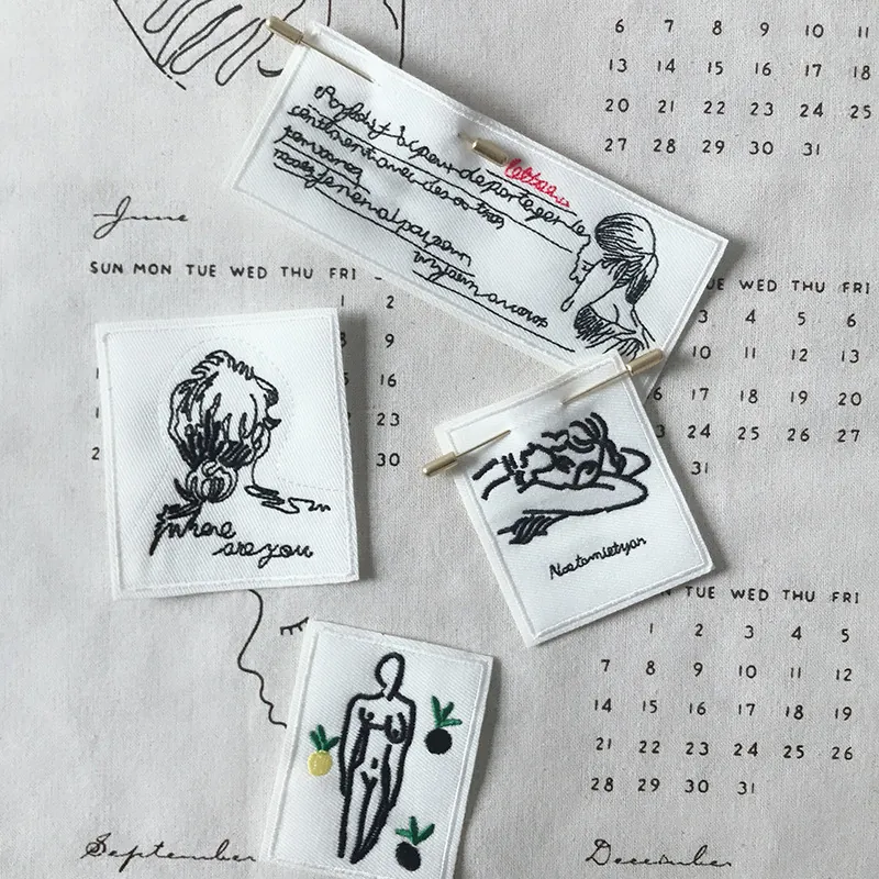 Abstract Portrait Embroidery Fabric Patch Brooch Pin Artistic Cotton Linen For Bags Clothing Decorative