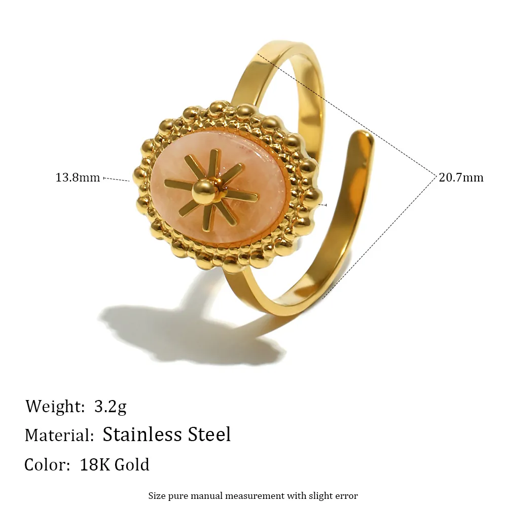Anillo De Acero Inoxidable Chapado En Oro 18K Estrella De Ocho Puntas Piedra Natural Oval Perla Artificial De Concha Joyería