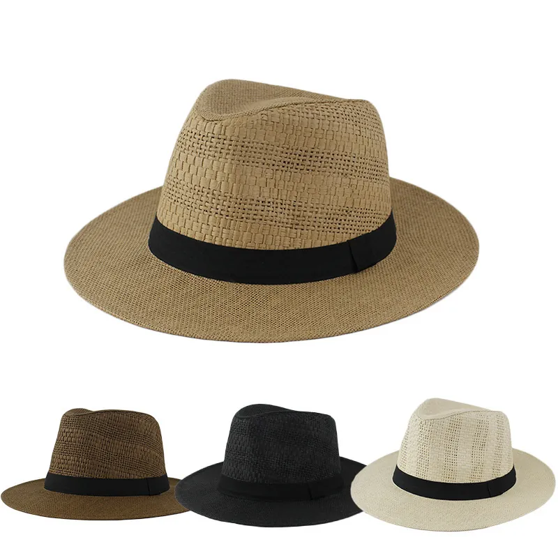 Uomo Donna Cappello Fedora in Paglia di Carta Intrecciata Tesa Larga Cowboy Cappello da Sole Traspirante Spiaggia Parasole Estate Panama