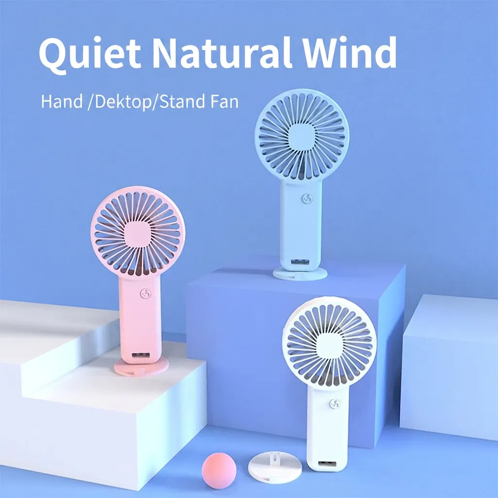Portable Handheld Mini USB Rechargeable Fan Quiet Desktop Personal Fan With Base For Office Travel Outdoors