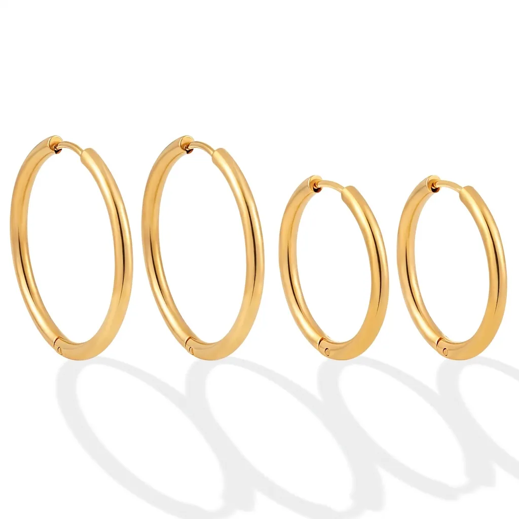 Hoop Earrings Titanium Steel Minimalist Ins Style Polished Round Gold Color Trendy Lightweight Jewelry For Women
