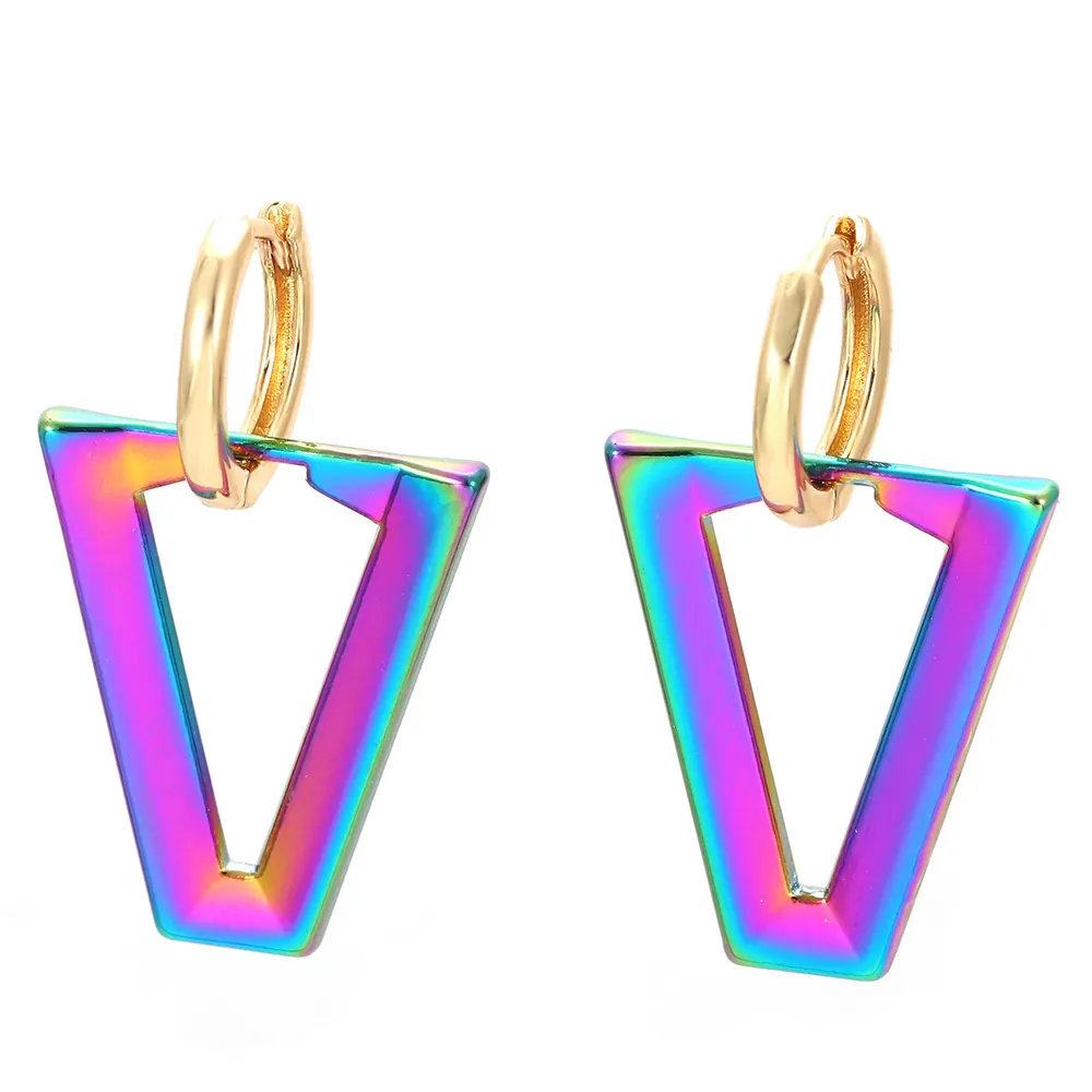 Modern Copper Geometric Inverted Triangle Drip Oil Earrings For Women Fluorescent Painted Zirconia Drop Jewelry Earrings