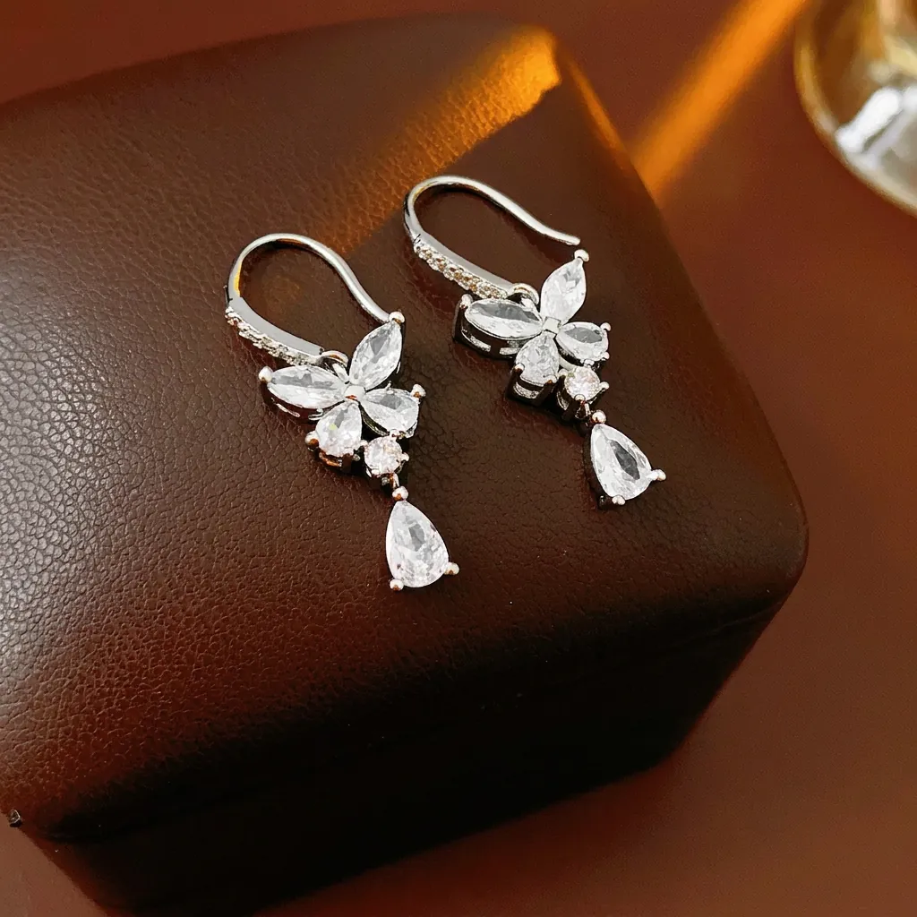 Boucles D'oreilles Pendentif Papillon Goutte D'eau Cuivre Avec Zircon Et Tige En Argent Bijoux De Niche Élégants
