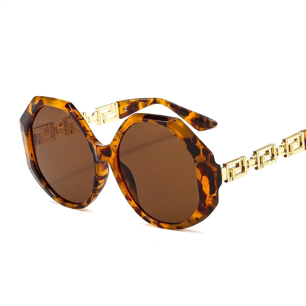 Oversized Polygonal Sunglasses Retro Luxury Greek Key Pattern Metal Temples PC Lens UV Protection Fashion Eyewear