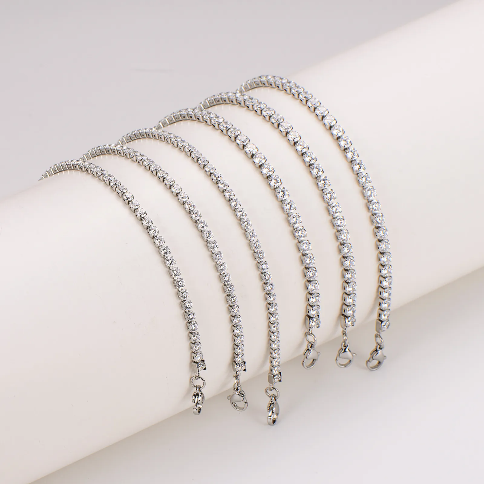 Tennis Armband Fußkettchen 304 Edelstahl Zirkonia Verstellbar Minimalistischer Funkelnder Schmuck Für Damen