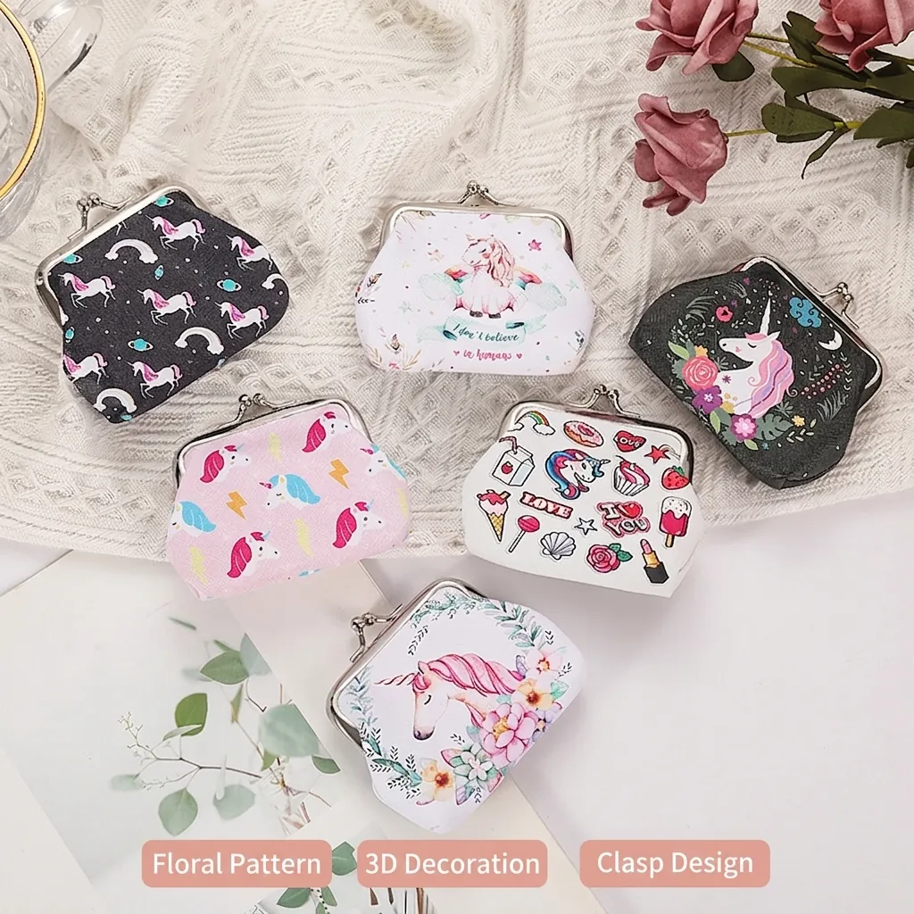 Vintage Kiss Lock Mini Coin Purse Metal Clasp Change Wallet PU Leather Or Fabric Printed For Women Girls Kids