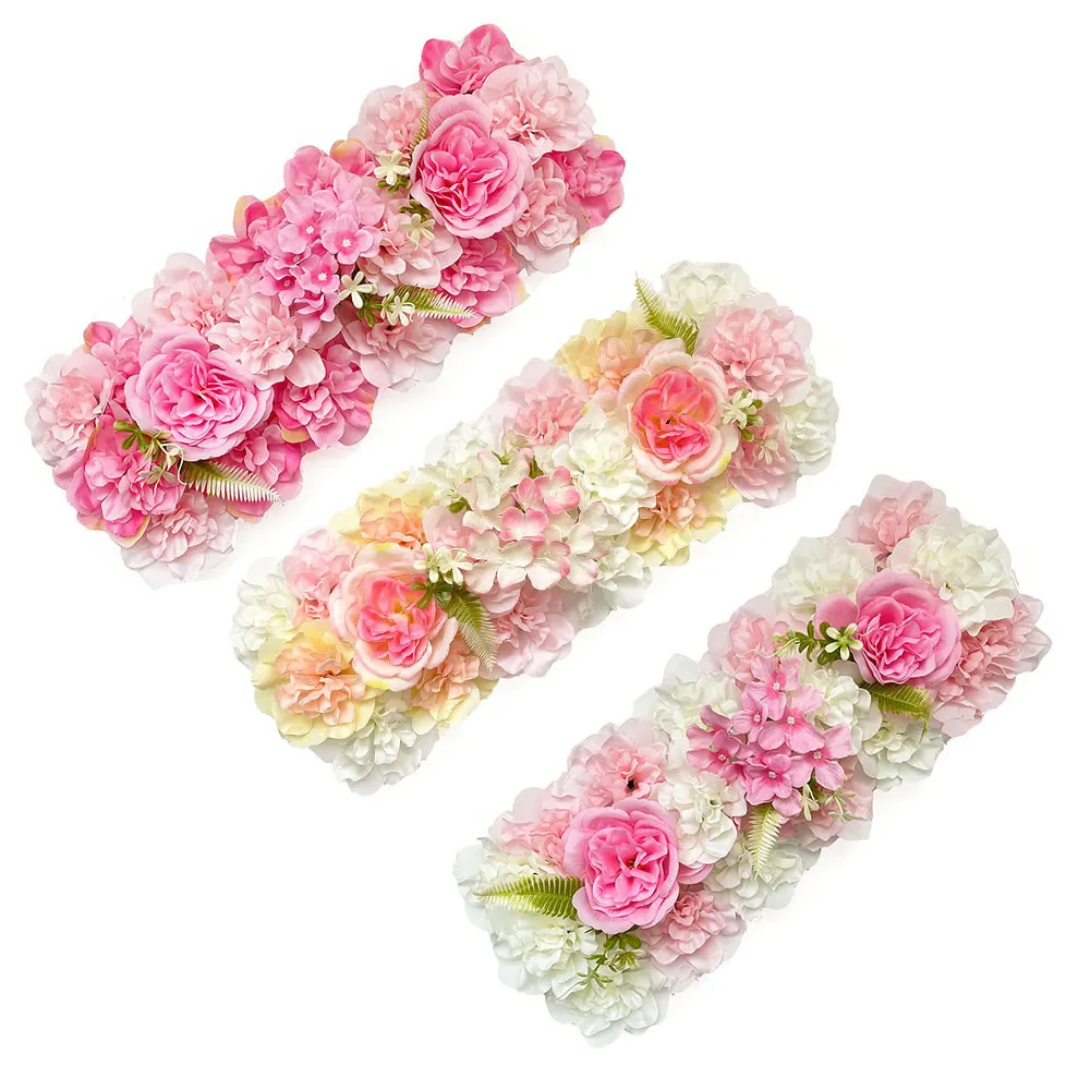 Artificial Flower Row Satin Rose Hydrangea Wedding Arch Road Guide Wall Decoration Party Event Floral Arrangement