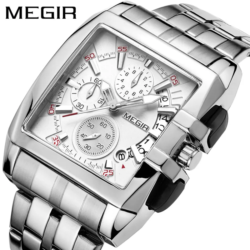 Orologio Al Quarzo Quadrato Acciaio Inossidabile Cronografo Impermeabile Calendario Sport Business Da Uomo