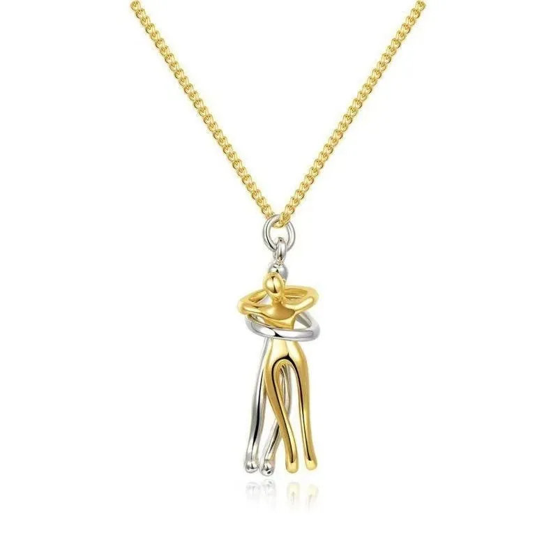 Couple Hug Pendant Necklace Abstract Silhouette Two-Tone Zinc Alloy Minimalist Jewelry For Lovers Friends Gift