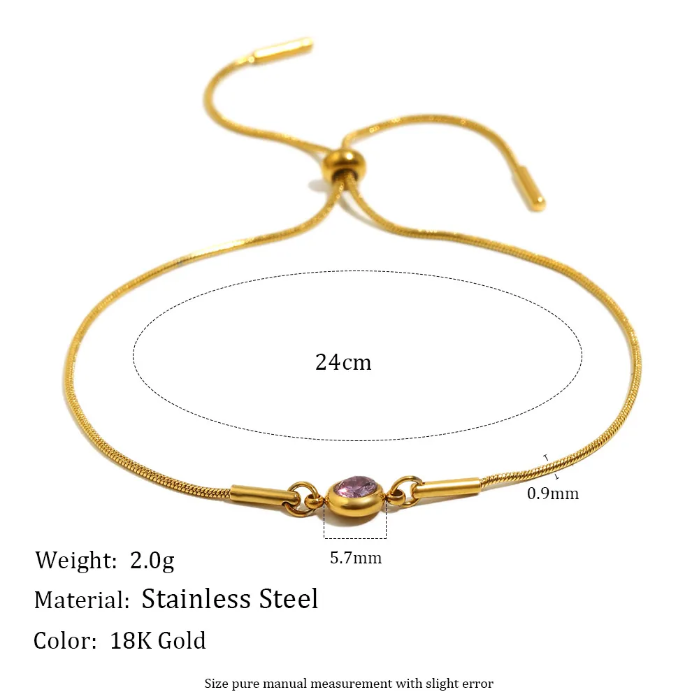 Runder Zirkon Schlangenkette Armband 18K Vergoldeter Edelstahl Verstellbarer Schieber Bolo Schmuck Damen