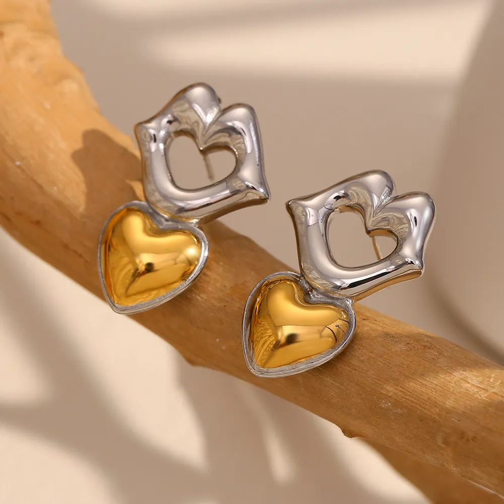Heart Lip Stud Earrings Stainless Steel 18K Gold Plated Two-Tone Gold Silver Fashion Niche Jewelry For Women