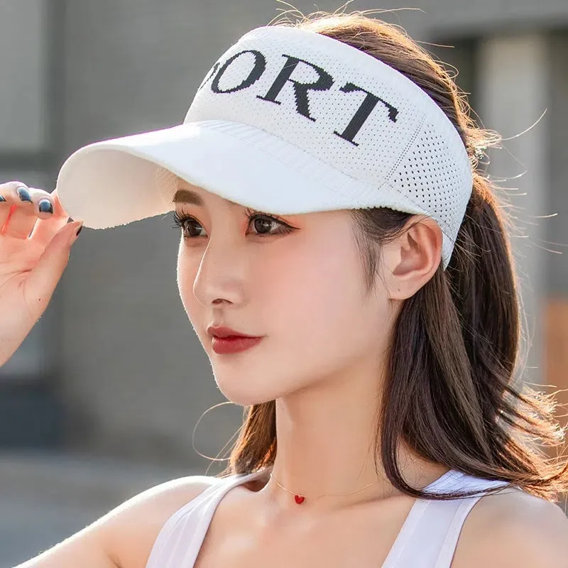 Dames Gebreide Sport Zonneklep Hoed Ademend Letter Print Outdoor Hardlopen Tennis Atletische Pet Casual Zomer
